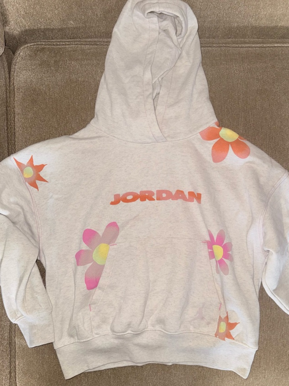 Jordan White Hoodie with Pink & Orange Floral Prints